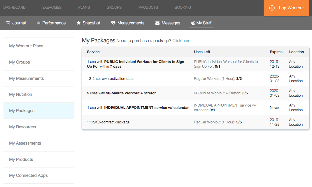 How do I view the packages I have purchased? | Exercise.com Knowledge Base