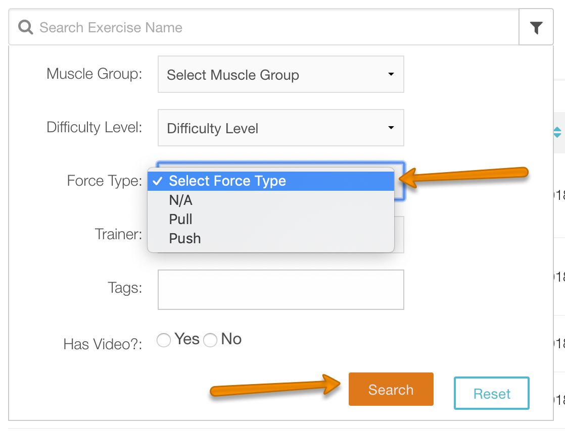 How do I filter exercises by force type? | Exercise.com Knowledge Base