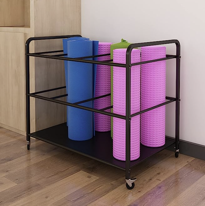 Wall Mount Yoga Mat Foam Roller Towel Rack Storage Holder For