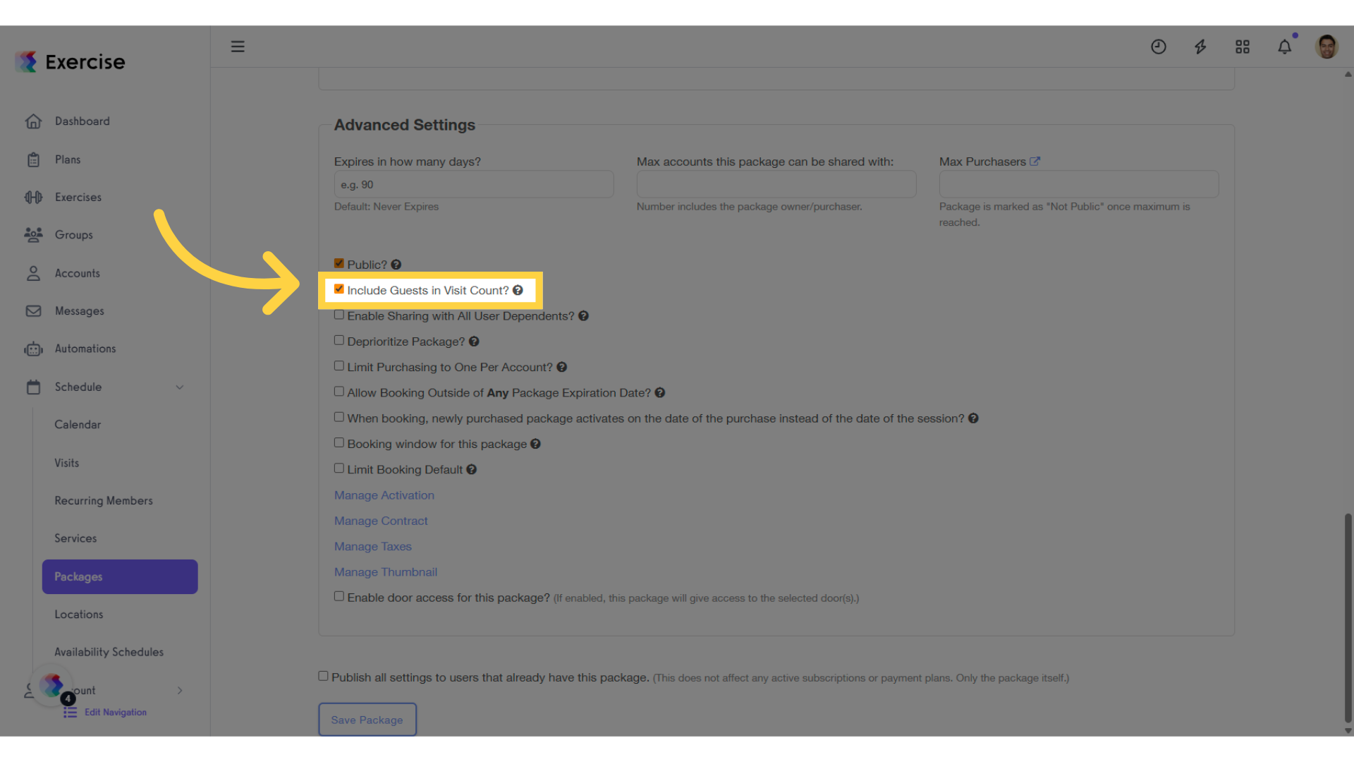 Select 'Include Guests in Visit Count' to enable the setting.