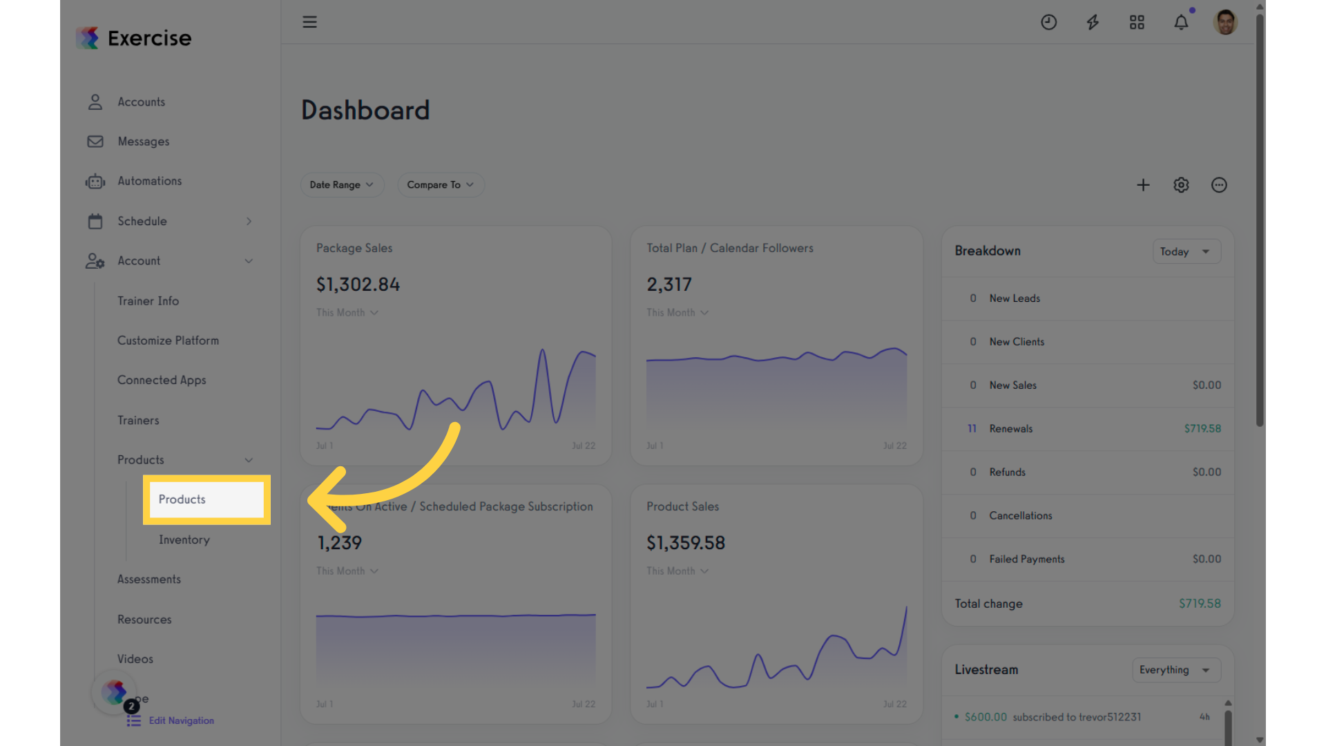 Click 'Products' tab in the left sidebar.