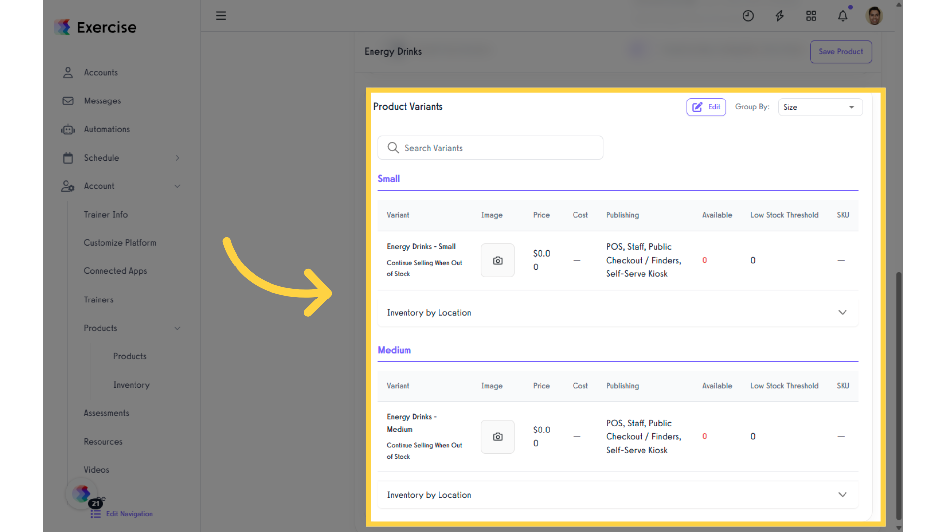 View Product Variants section.