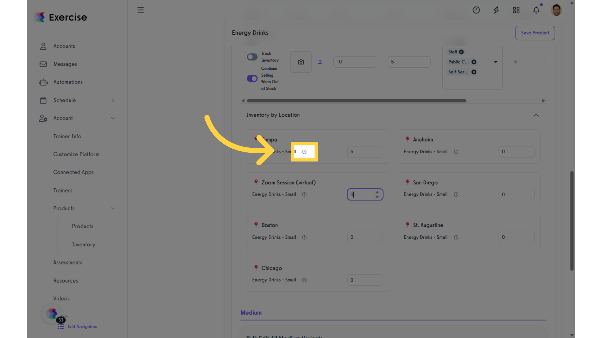 Click the “Inventory History” icon.