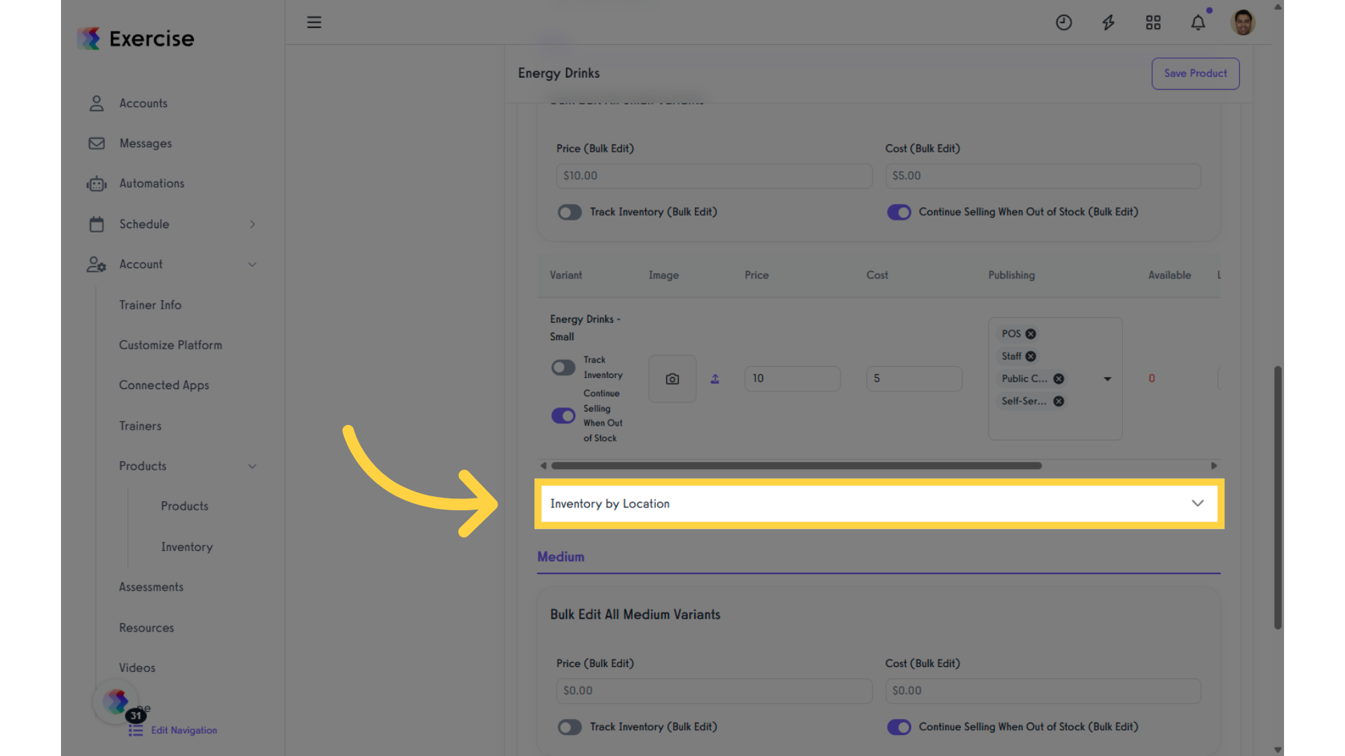 Click 'Inventory by Location.'