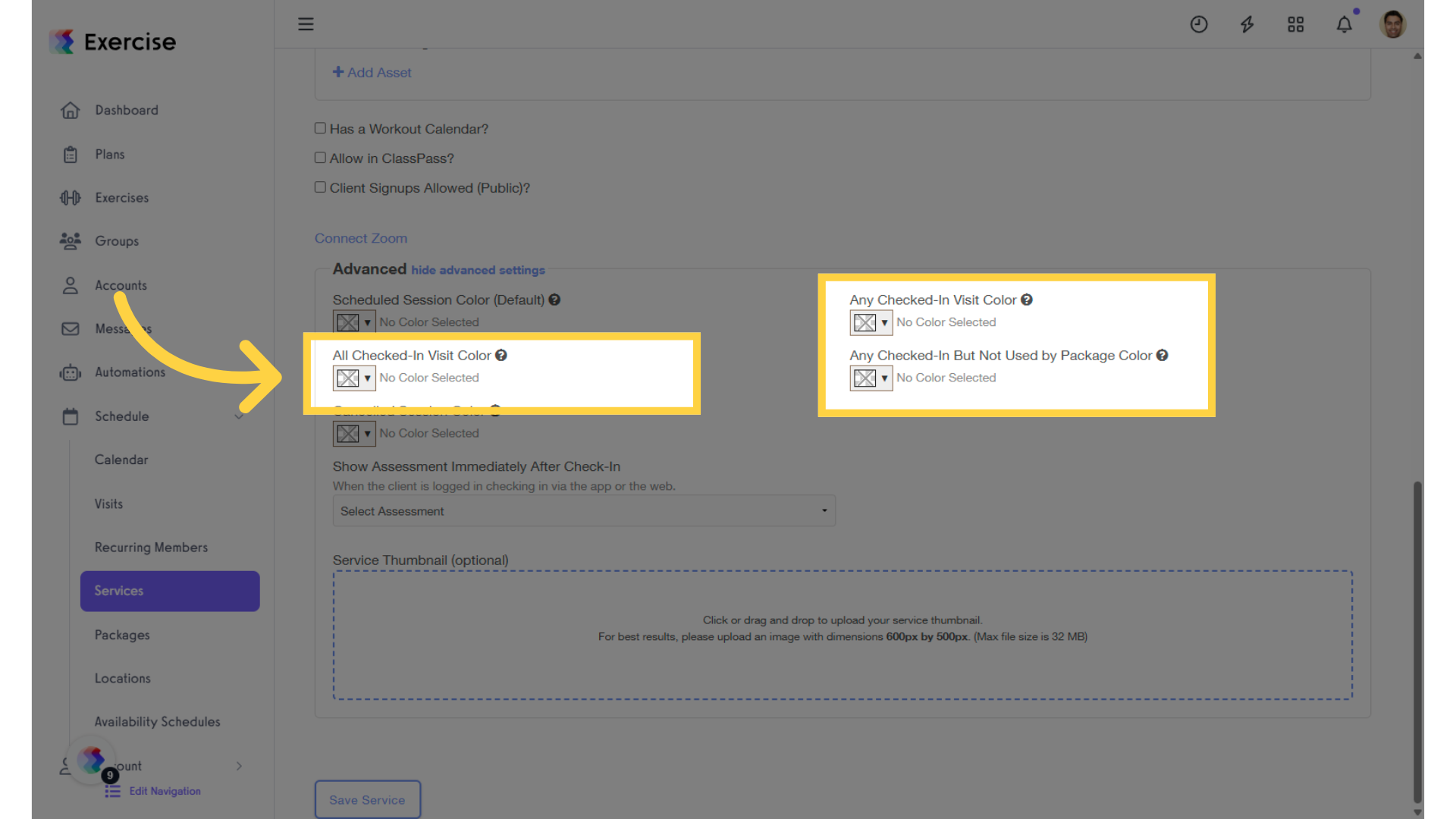 When Advanced Settings is displayed, you will be able to modify the color coding options.
