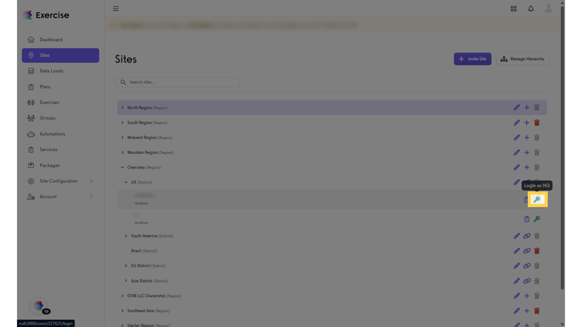 Click the key icon to auto-login.
