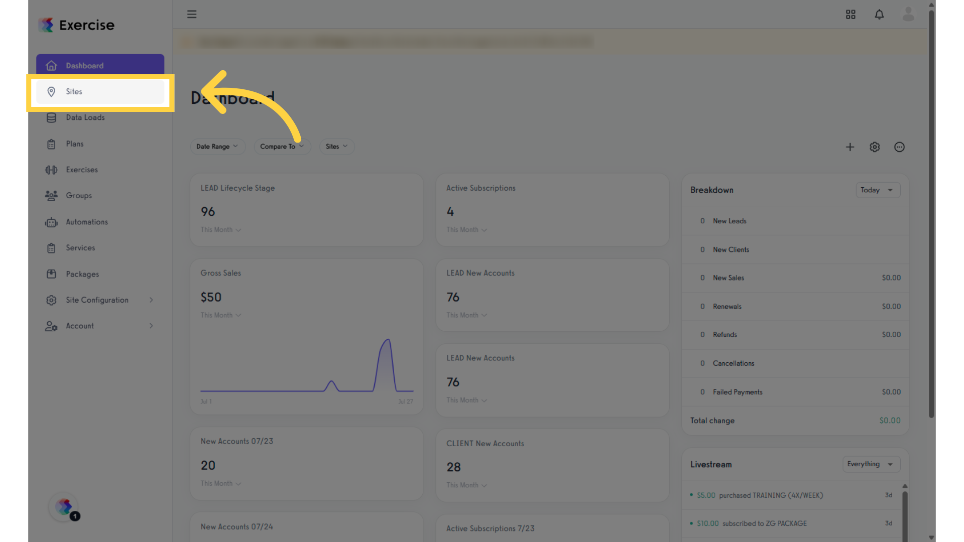 Click 'Sites' tab.