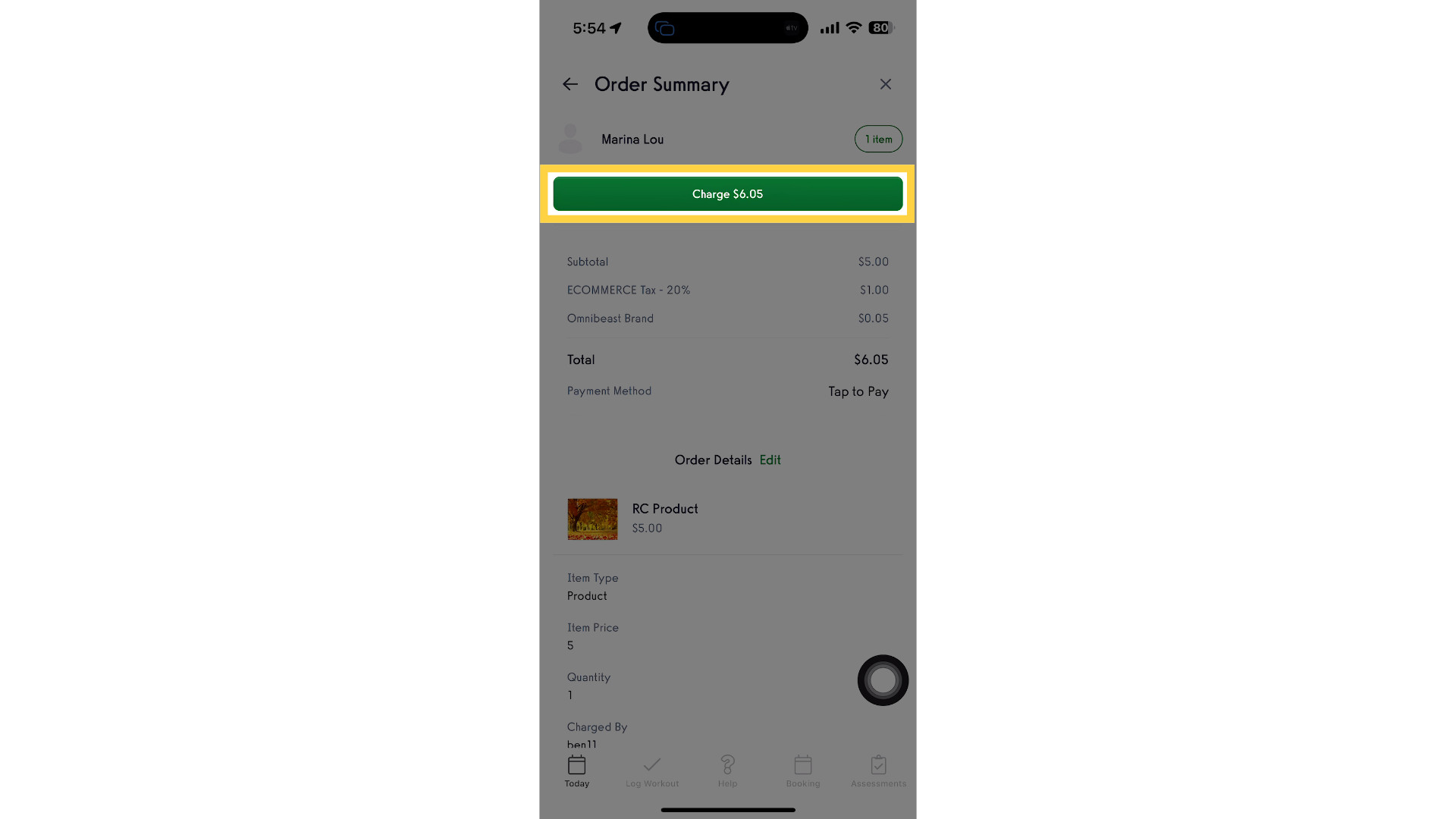 Tap “Charge $XX.XX.”