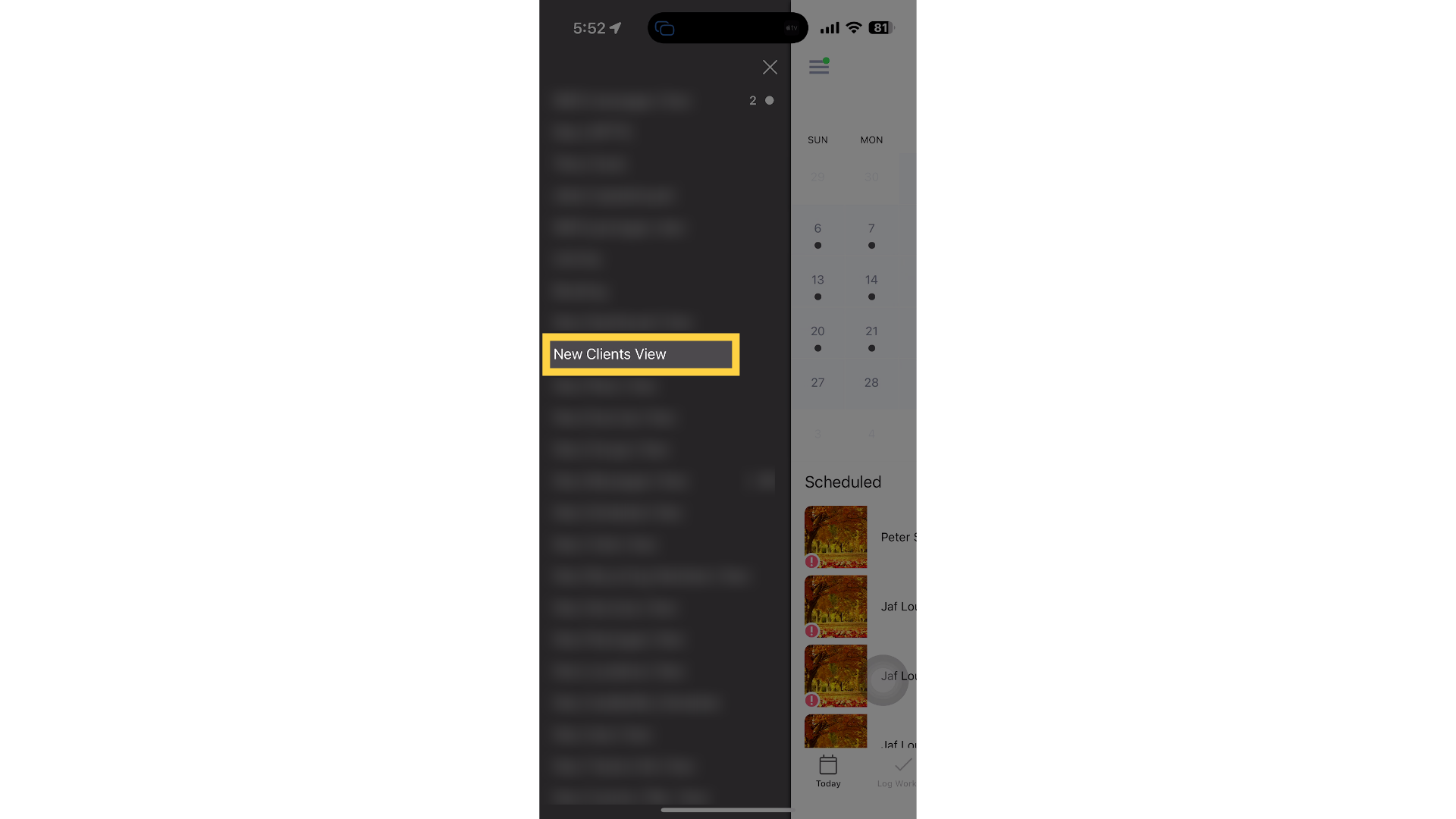 Tap your configured menu for clients.